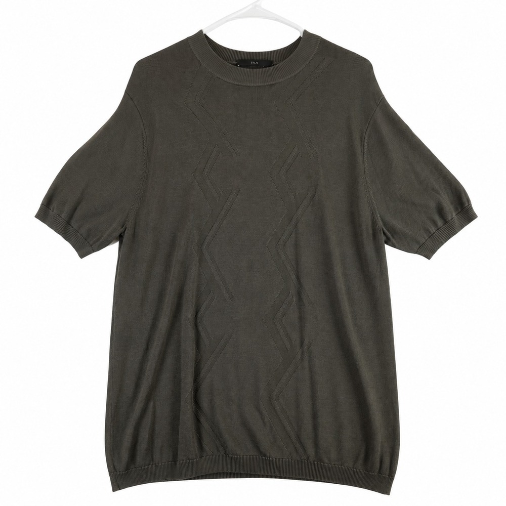 Murano Men's Large Silk Blend Short Sleeve Knit Sweater Geometric Brown Shirt